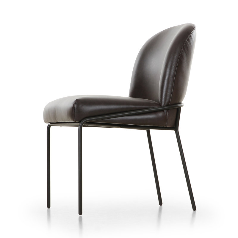 Laina Black Genuine Leather Upholstered Side Chair