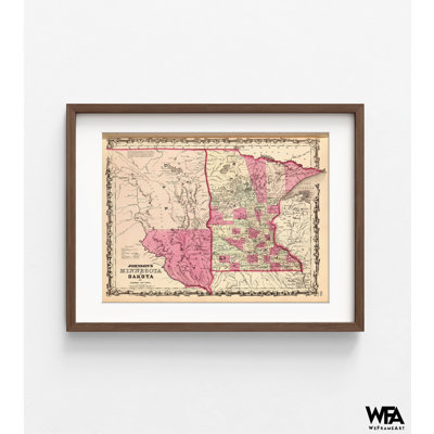 Minnesota et Dakota 1862, carte de l'État de Minnesota, carte antique du Dakota, carte du territoire du Dakota, carte rustique du Minnesota, impression murale Dakota