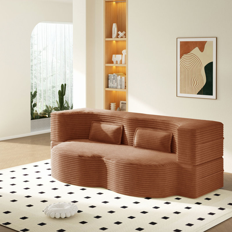 Canapé moderne avec 2 coussins, canapé-lit en velours côtelé et rembourré de mousse, matelas pliant simple de 15 po pour le salon, le lit d'invité, la salle de jeux, aucun assemblage requis