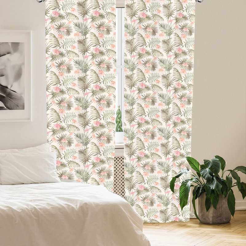Palm Floral Semi-Sheer Rod Pocket Curtain Panels, 28" x 84"