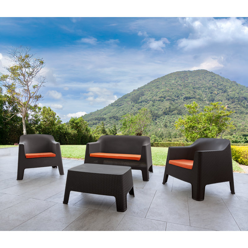 Ensemble de conversation 4 pièces Bali en espresso, Brun, 4 pièces: causeuse, table, 2 chaises