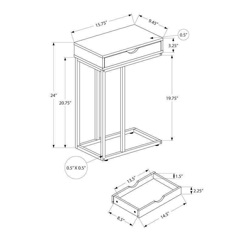 Versatile C-Shaped Accent Table for Convenient Use Anywhere in the House, Black, Silver