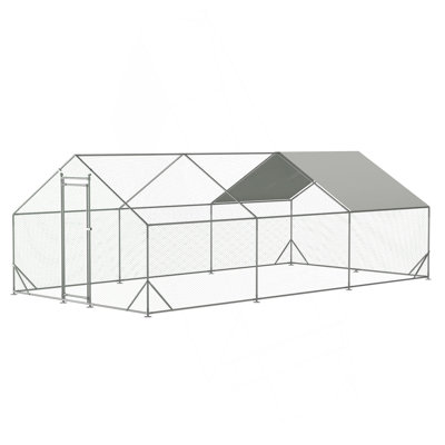 Grand poulailler en métal, poulailler sans rendez-vous, cage à poules en forme de poule en fil de fer galvanisé, cages à lapins avec couvercle imperméable et anti-ultraviolet pour l'extérieur (L 10 pi x l 20 pi x H 6,56 pi)