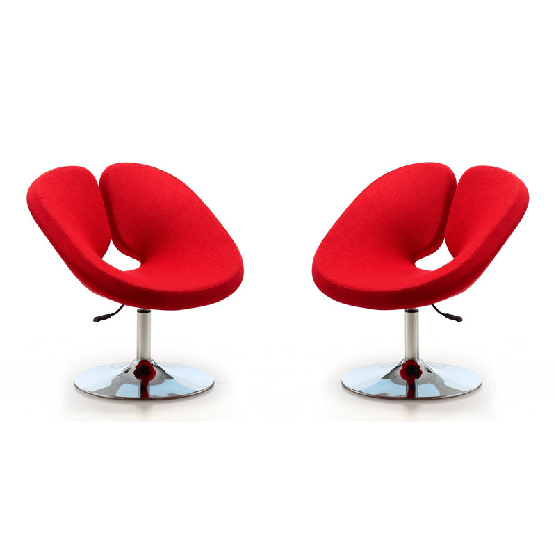 Perch Modern Wool Blend Upholstered Metal Swivel Lounge Chair in Red and Polished Chrome, Red Wool