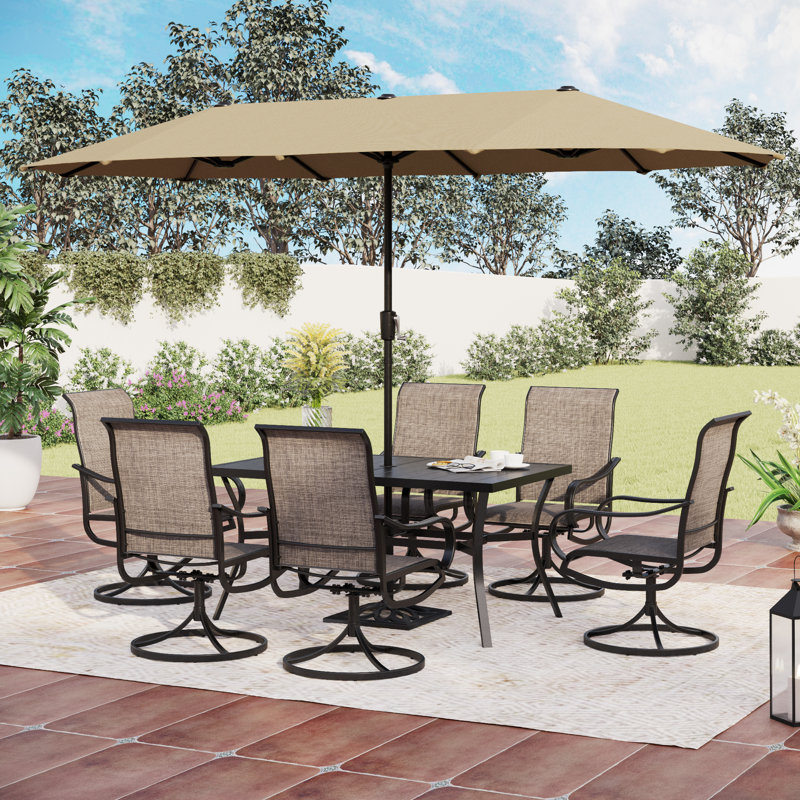 Ensemble repas pour 6 personnes avec parasol Alyah, Beige