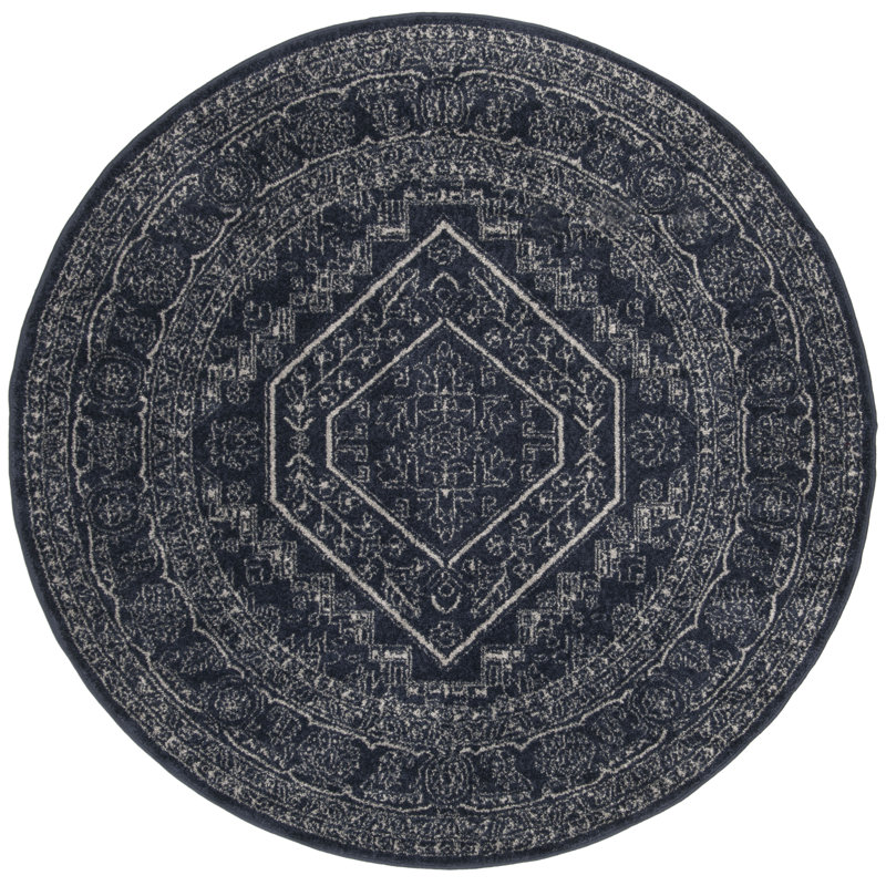 Stromsburg Oriental Area Rug, Navy/Ivory, Round 182 cm