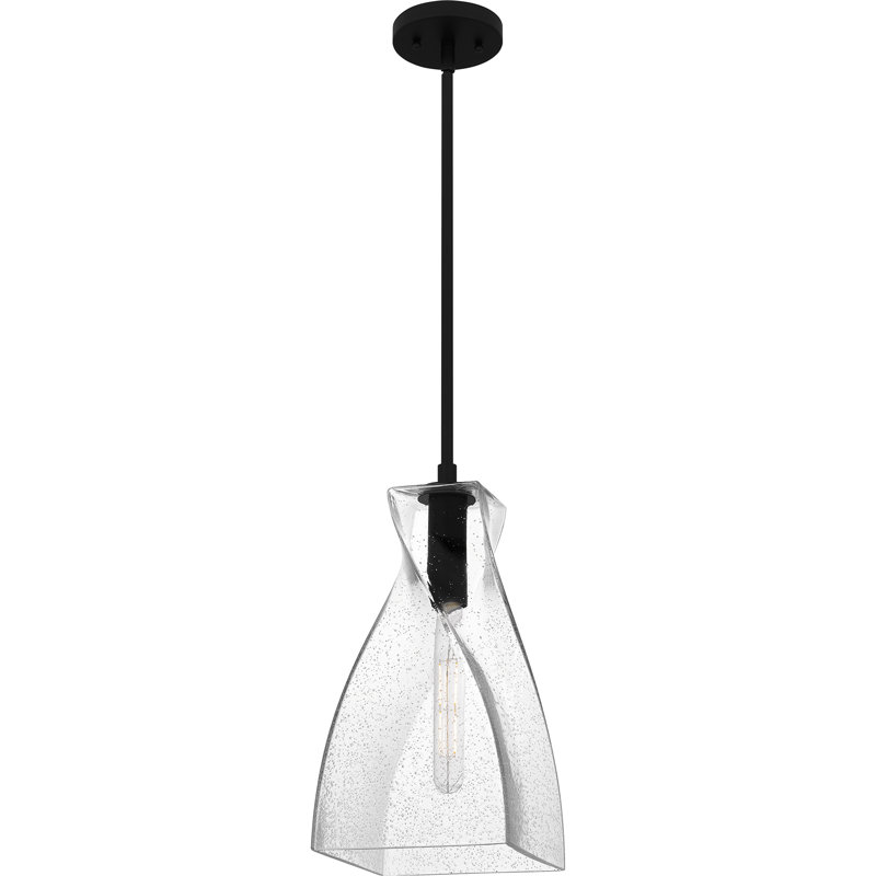 Stetson Matte Black Mini Pendant with Clear Seedy Glass