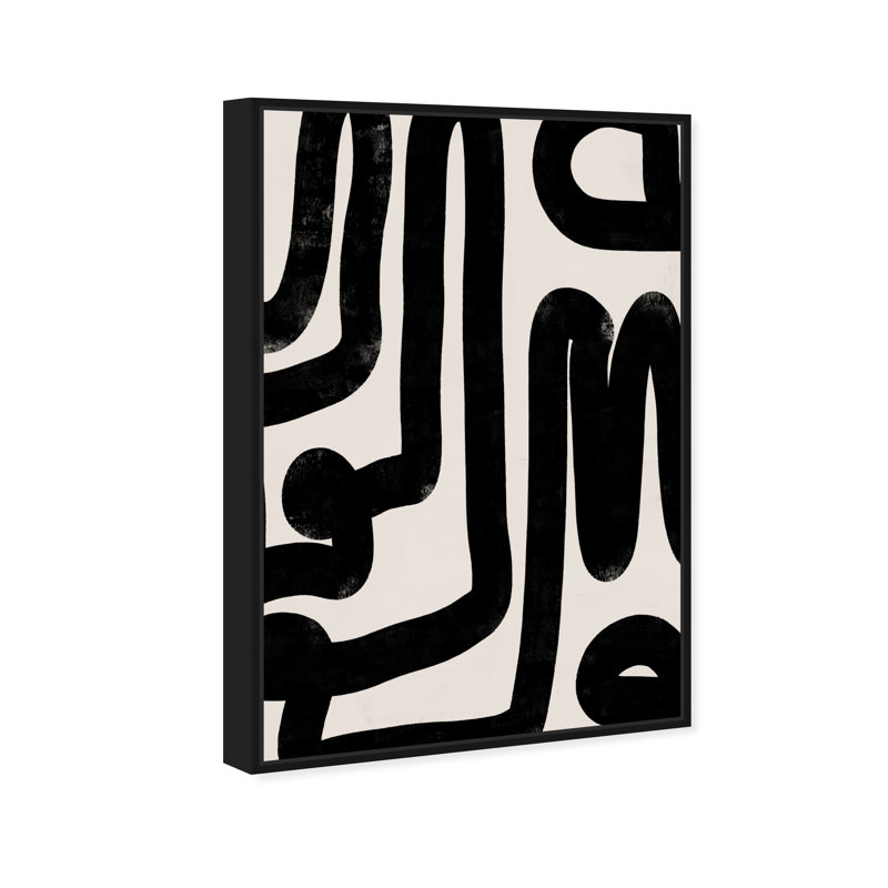 Modern Bold Brush Stroke Lines Print, 31" H x 21" W, Black Framed Canvas