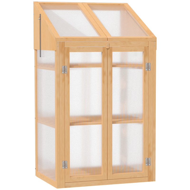 Outsunny Wooden Cold Frame Polycarbonate Greenhouse 70 x 50 x 120cm Brown