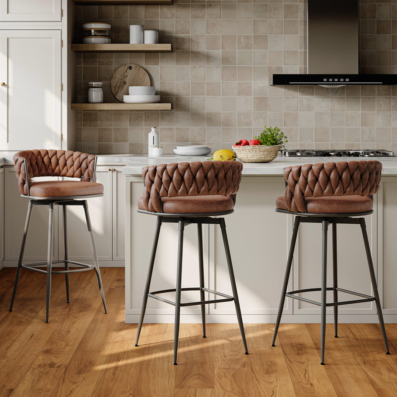 Modern Upholstered Swivel  Bar Stools&Counter stool with Low Back for Kitchen Island, Brown, Bar Stool (30" Seat Height)