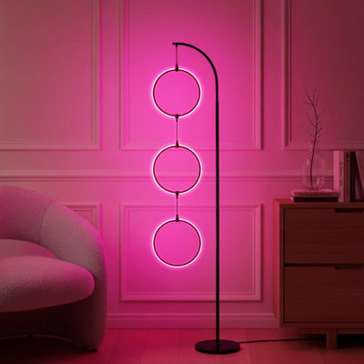 Nova 74 in. Novelty Industrial 3-Hanging Ring Light LED Standing Floor Lamp with Built-In Color Options