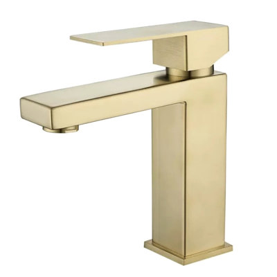 Robinet pour salle de bain à poignée simple en or brossé - Acier inoxydable - Contrôle sans effort du débit, fabrication, cartouche d'usure, finition rayée, fournitures d'installation incluses dans la conception pour la température
