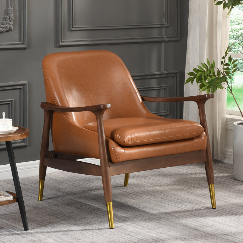 Chaise de salon Mid-Century, Similicuir orange