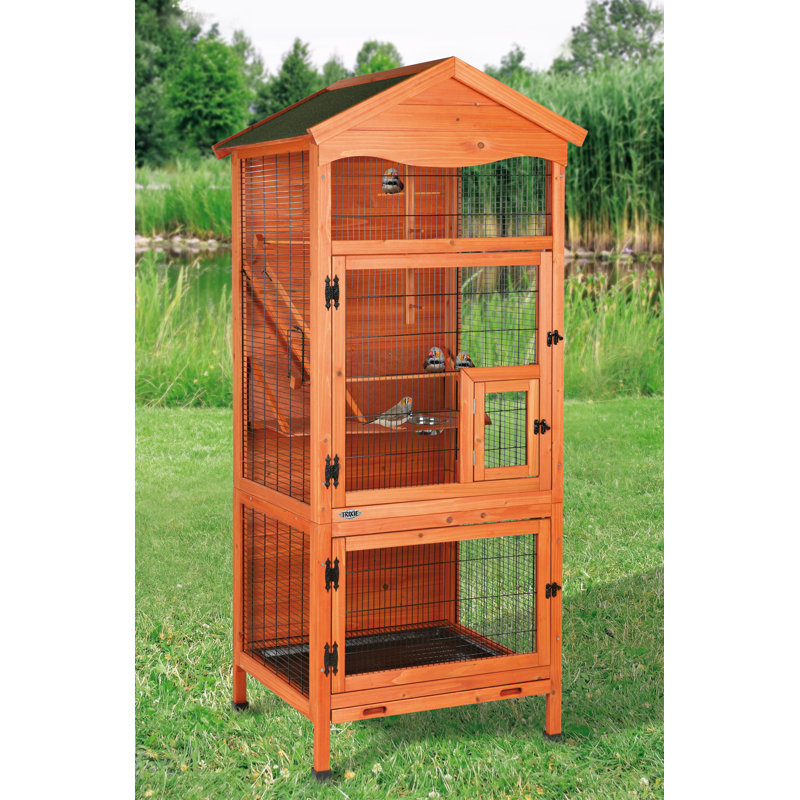 TRIXIE natura Aviary for Small Birds, Indoor Outdoor Use, 3 Front Doors, 2 Perches, Brown