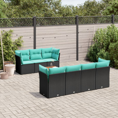  Ensemble de canapé de patio 8 pièces avec coussins en rotin de polyester noir