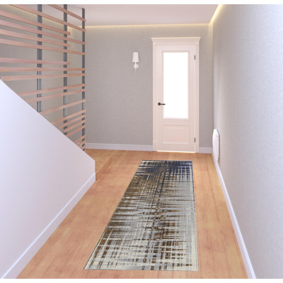 Tapis bleu, orange et gris