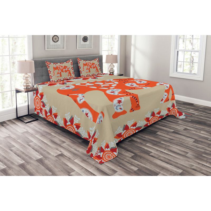 Orange/White/Red Microfibre Bedspread, 220 x 264 cm