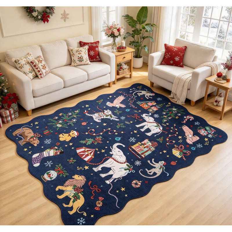 Tapis festonné Christmas, Bleu, 3*5