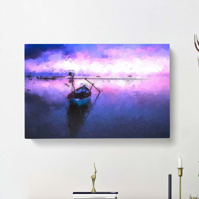 Vacant Rowboat Upon The Lake In Abstract - Wrapped Canvas Painting