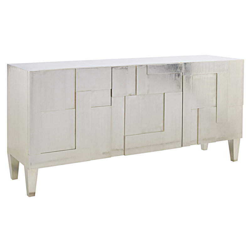 Black Teak and Nickel Transitional Entertainment Console with Cabinet