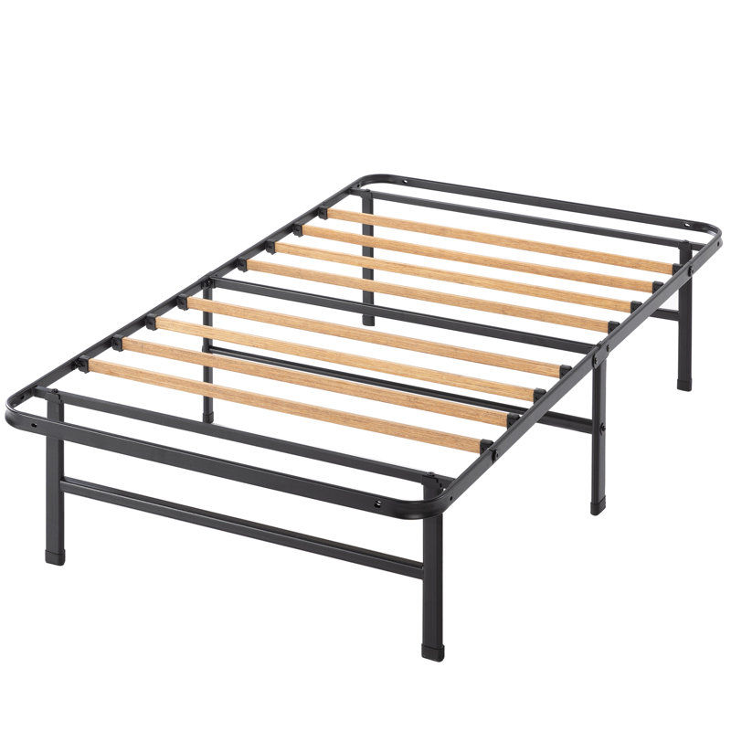 Twin XL Black Metal Platform Bed Frame with Bamboo Slats