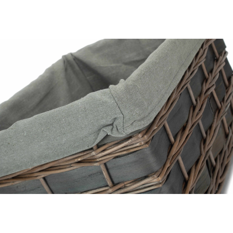 Wicker Lined Scandi Style Storage Basket, 22cm H x 42cm W x 30cm D, Grey Scandi/Grey