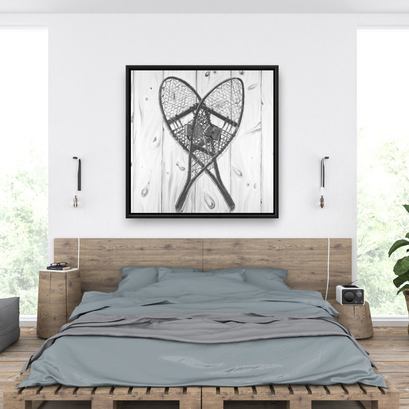 Raquettes à neige rétro en bois monochrome | Décor rustique sur toile sport