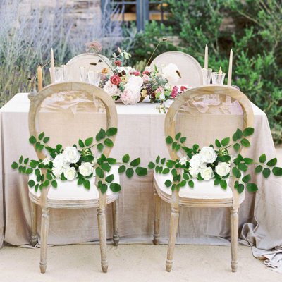 2Pcs Faux Florals Wedding Chair Decorations Aisle Floral Swag Artificial Pew Flowers Hanging Garland For Ceremony Reception Church Rose Floral Faux Arrangement Party Outdoor Decor