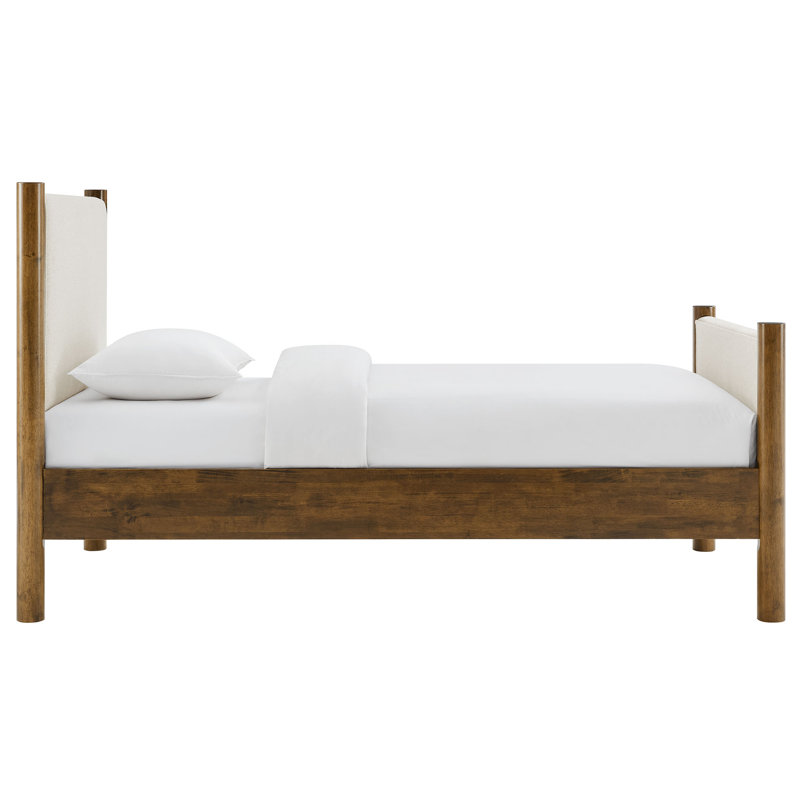 Lit plateforme tapissier Maven Boucle, Noyer ivoire, Simple, Bois manufacturé