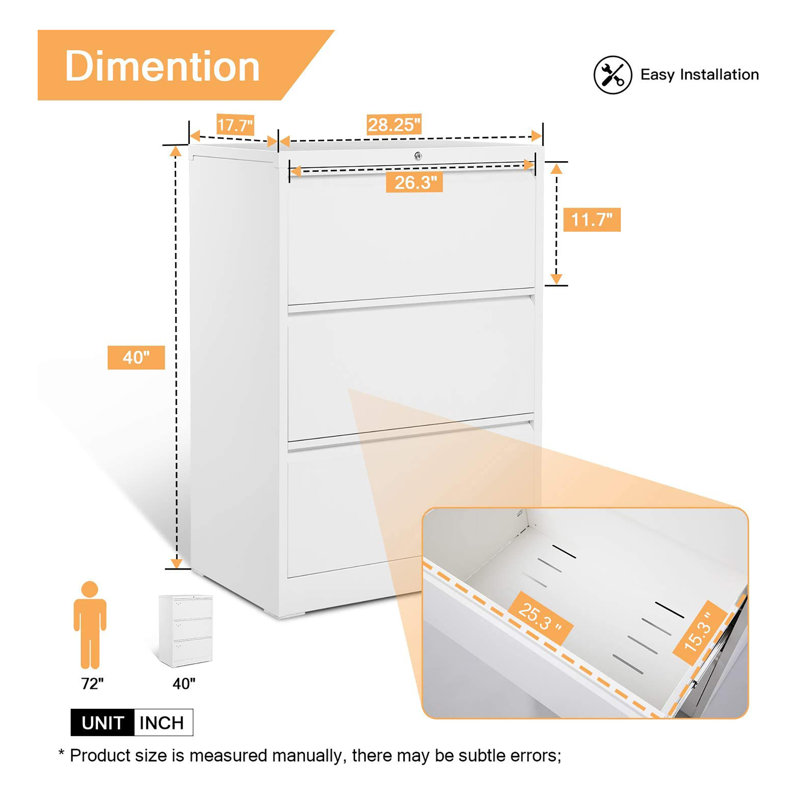 17.7'' Wide 3 -Drawer Steel File Cabinet