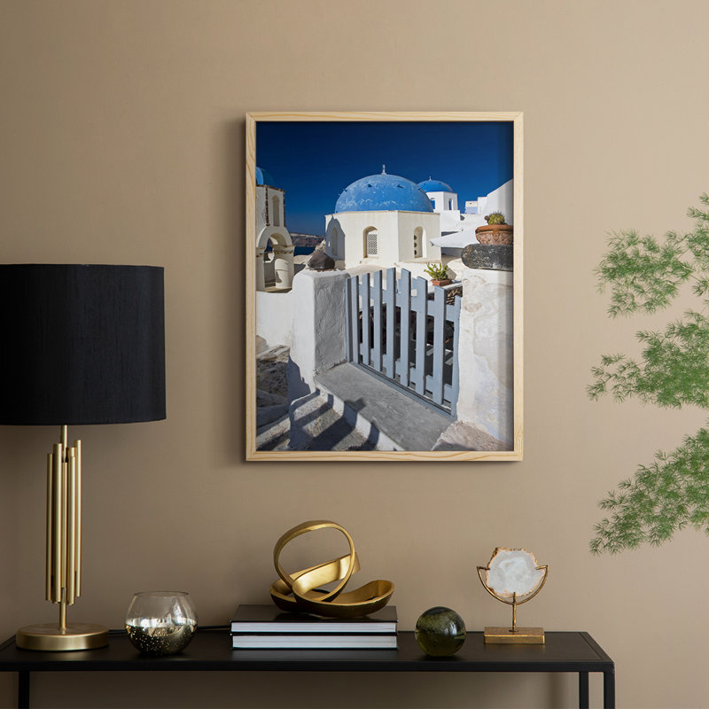 Santorini Sidewalk Framed Print - Solid Wood