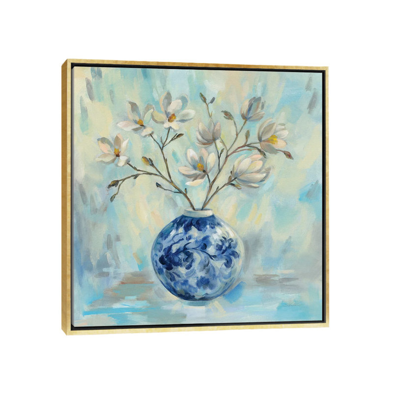 «Chinoiserie and Branches» par Silvia Vassileva - reproduction d'art, H 37 po x l 37 po x P 1,5 po, Toile encadrée d'or
