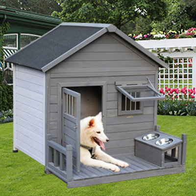 Gray Large Pet House - Offers A Spacious Living Area For Your Dog Kennel With Yard Allows To Play Freely