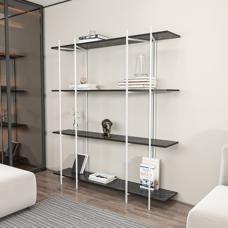 Assia 180cm H x160cm W Standard Bookcase, White, Black