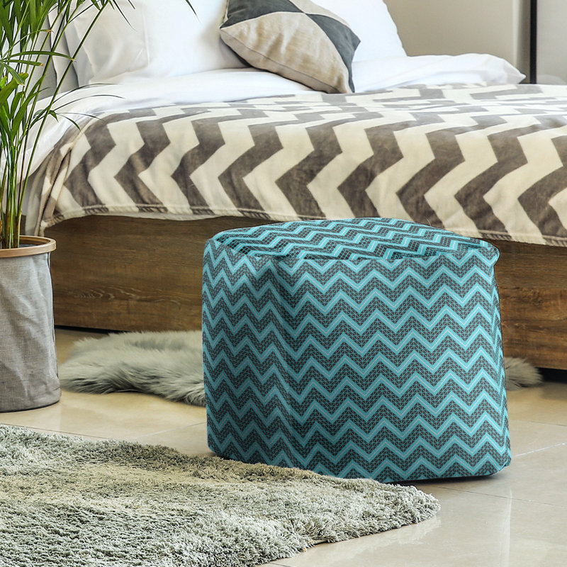 Upholstered Ottoman, Black/Teal