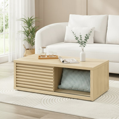 Abba Modern Horizontal Fluted Sliding Door Coffee Table with Storage