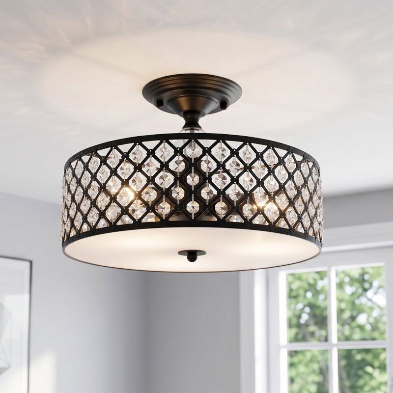 Plafonnier semi-encastré 3 lumières Crystal, Black