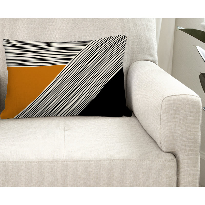 Coussin Cassie, H 18 po x l 25 po, Orange/crème/noir