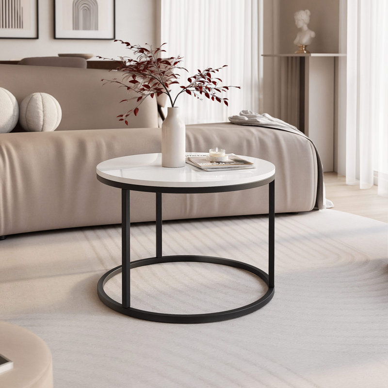 Coffee Table with Storage, White Gloss, Black, 42 cm H x 60 cm L x 60 cm W