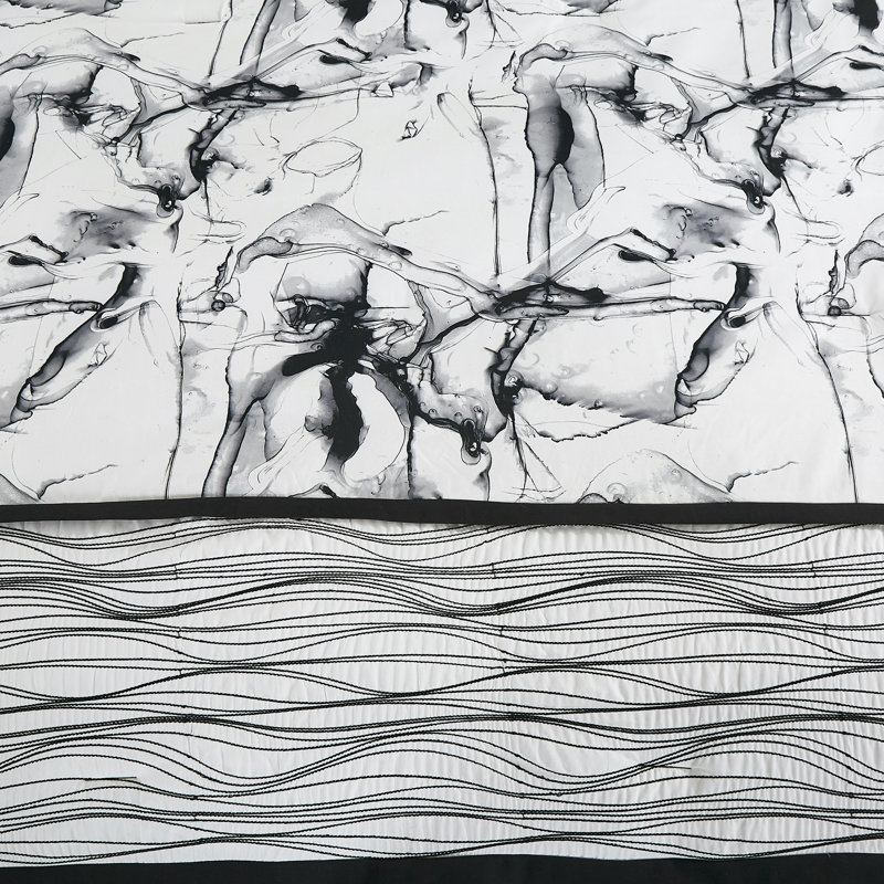 7-Piece Black & White Marble Print  Comforter Set,Queen, QUEEN