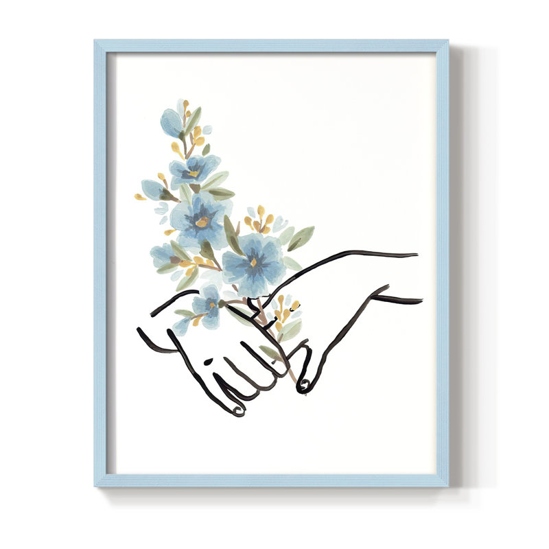 «HandsAndFlowersI», reproduction encadrée - bois massif, H 15 po x l 12 po, Bleu