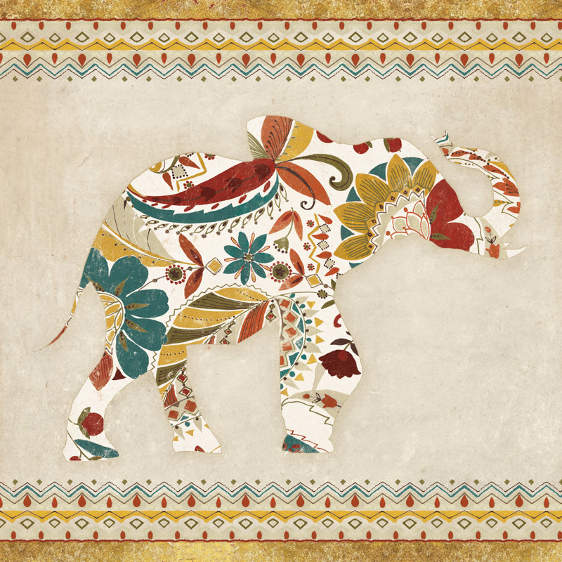 Boho Elephant I - No Frame Print on Canvas, 51cm H x 51cm W x 3.8cm D