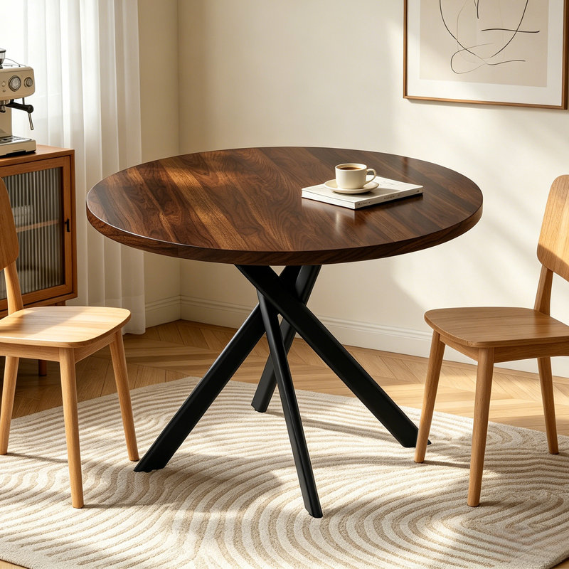 43.4 Inch Round Dining Table, Kitchen Table with Carbon Steel Legs for Kitchen Dining Room Apartment  , Walnut
