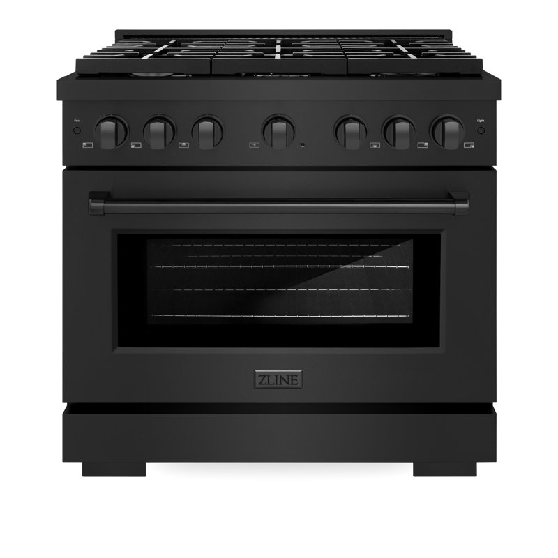ZLINE 36 in. 5.2 cu. ft. Paramount Dual Fuel Range W/ 6 Burner Gas Cooktop & Electric Convection Oven in Black Stainless Steel (SDRB-36)
