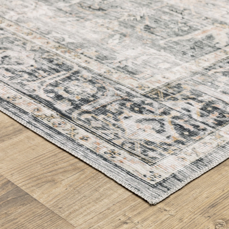 Strouth Machine Washable Performance Charcoal-Gray/Ivory Rug Mat, Rectangle 2' x 3'