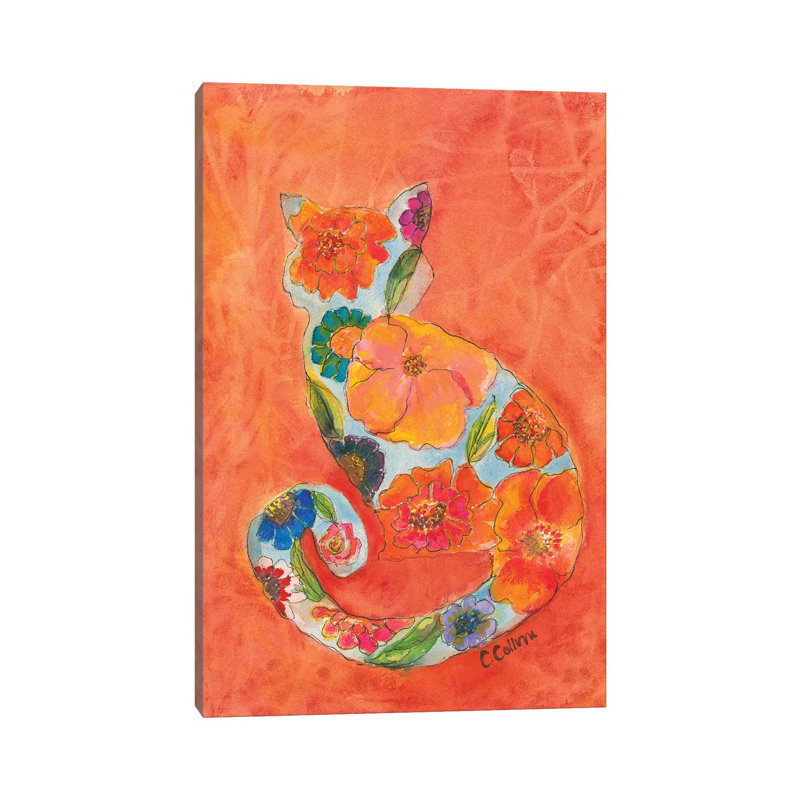 Fleur Cat by Connie Collum - Painting on Canvas, 101.6cm H x 66.04cm W x 3.81cm D, Wrapped Canvas
