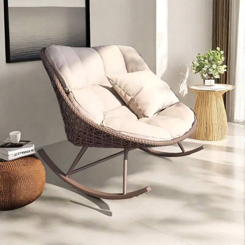 Chaise berçante décontractée simple et moderne, Blanc cassé, Brun
