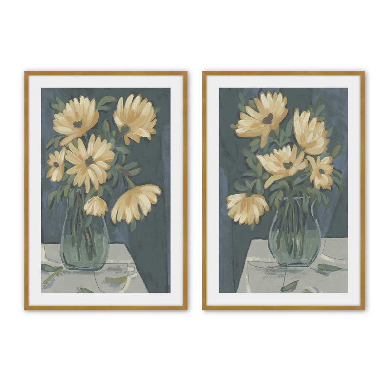 Ensemble de 2 imprimés Sunny Bloom, 24 po x 18 po, Impression encadrée, Or poli