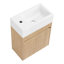 Meuble-lavabo flottant avec lavabo en résine et porte à pousser sans ouverture