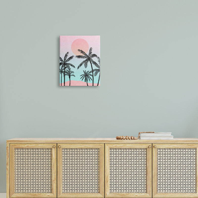 Tropical Sunset Beach Palm Trees Silhouette Canvas Wall Art